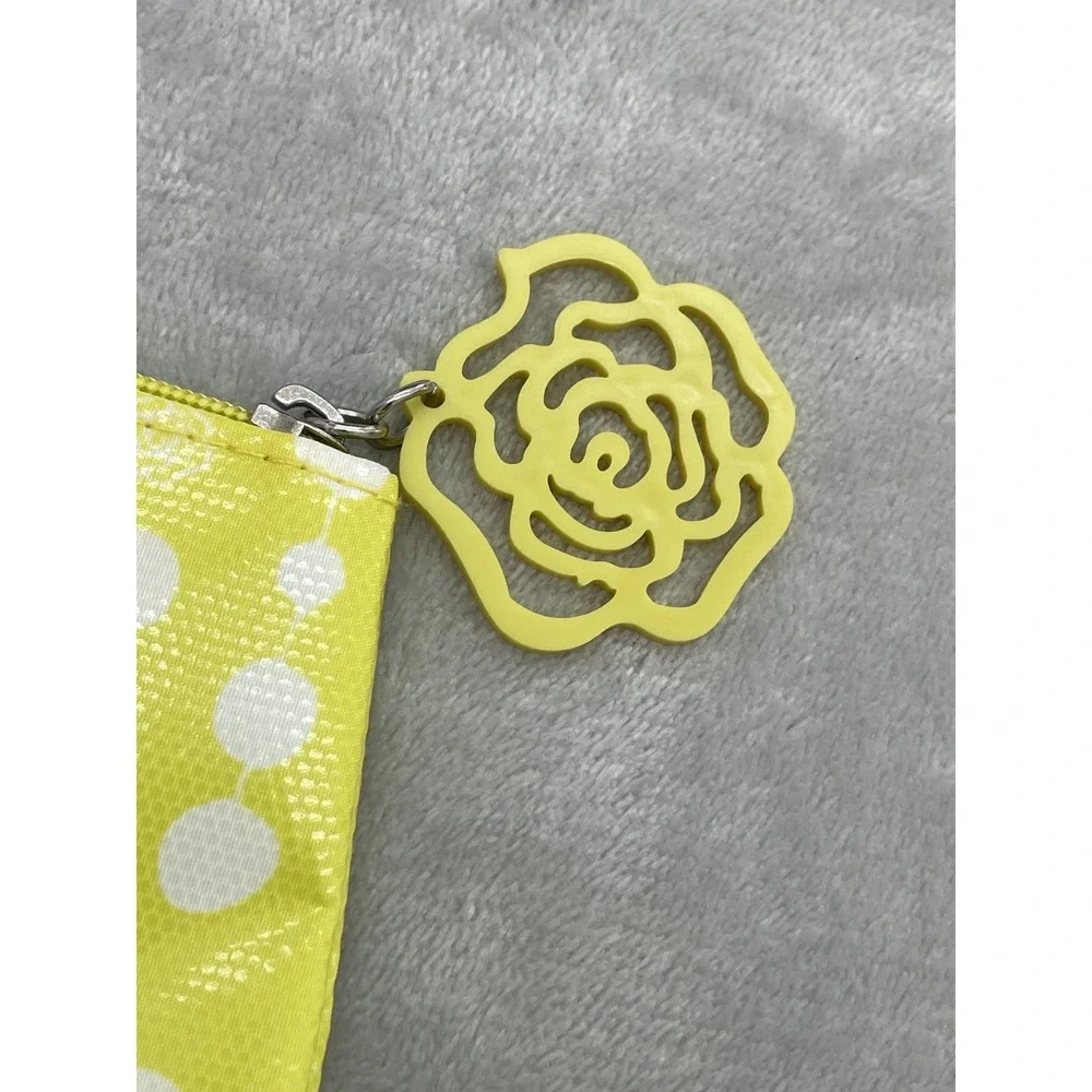 Lancome Makeup Bag Yellow White Dot Cosmetic Pouch Rose Zipper Large
